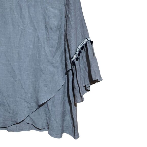 APT. 9 Womens Size Large Gray Pom Pom Bell Sleeves Blouse Top NWT - Picture 3 of 7